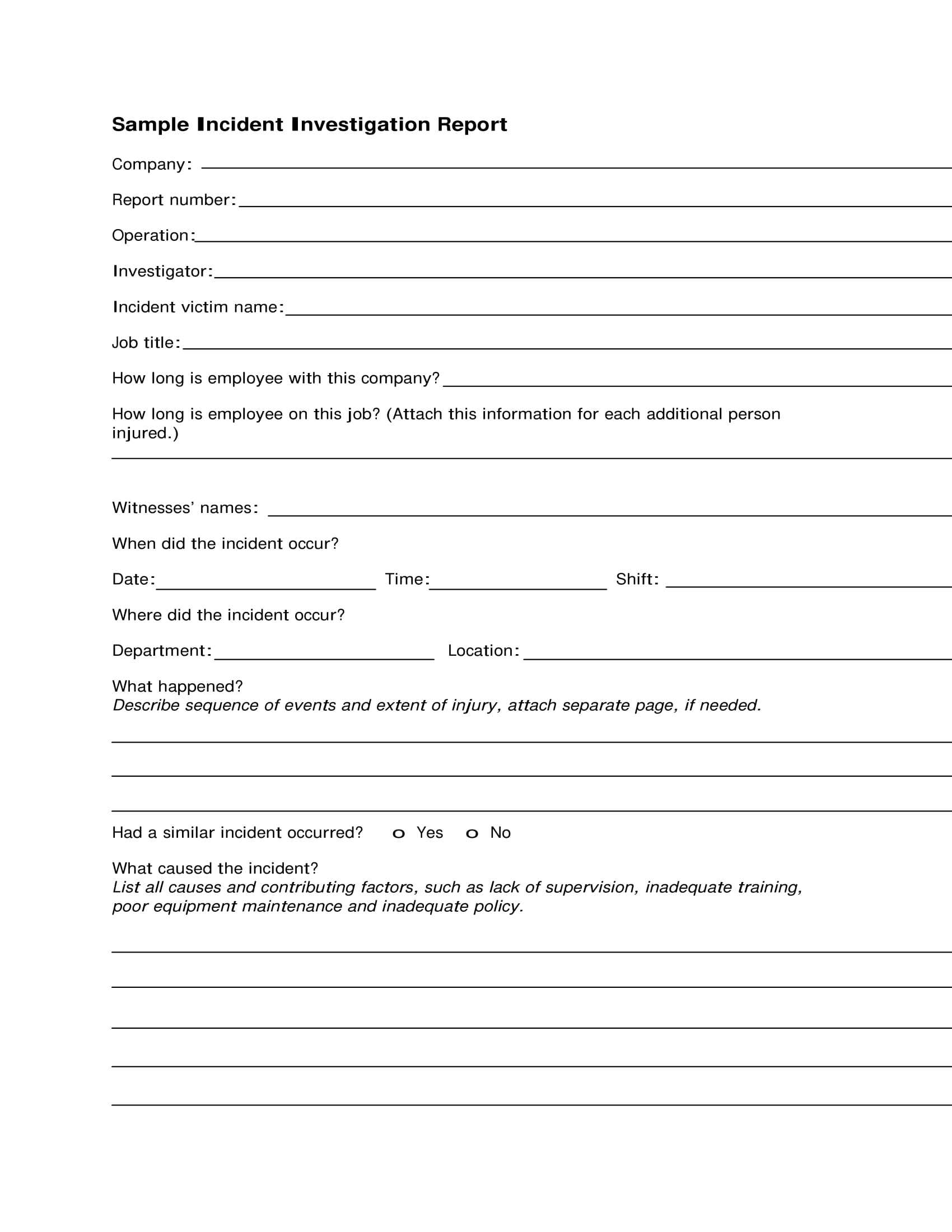 040 Incident Investigation Report Example Employee Template With Investigation Report Template Doc