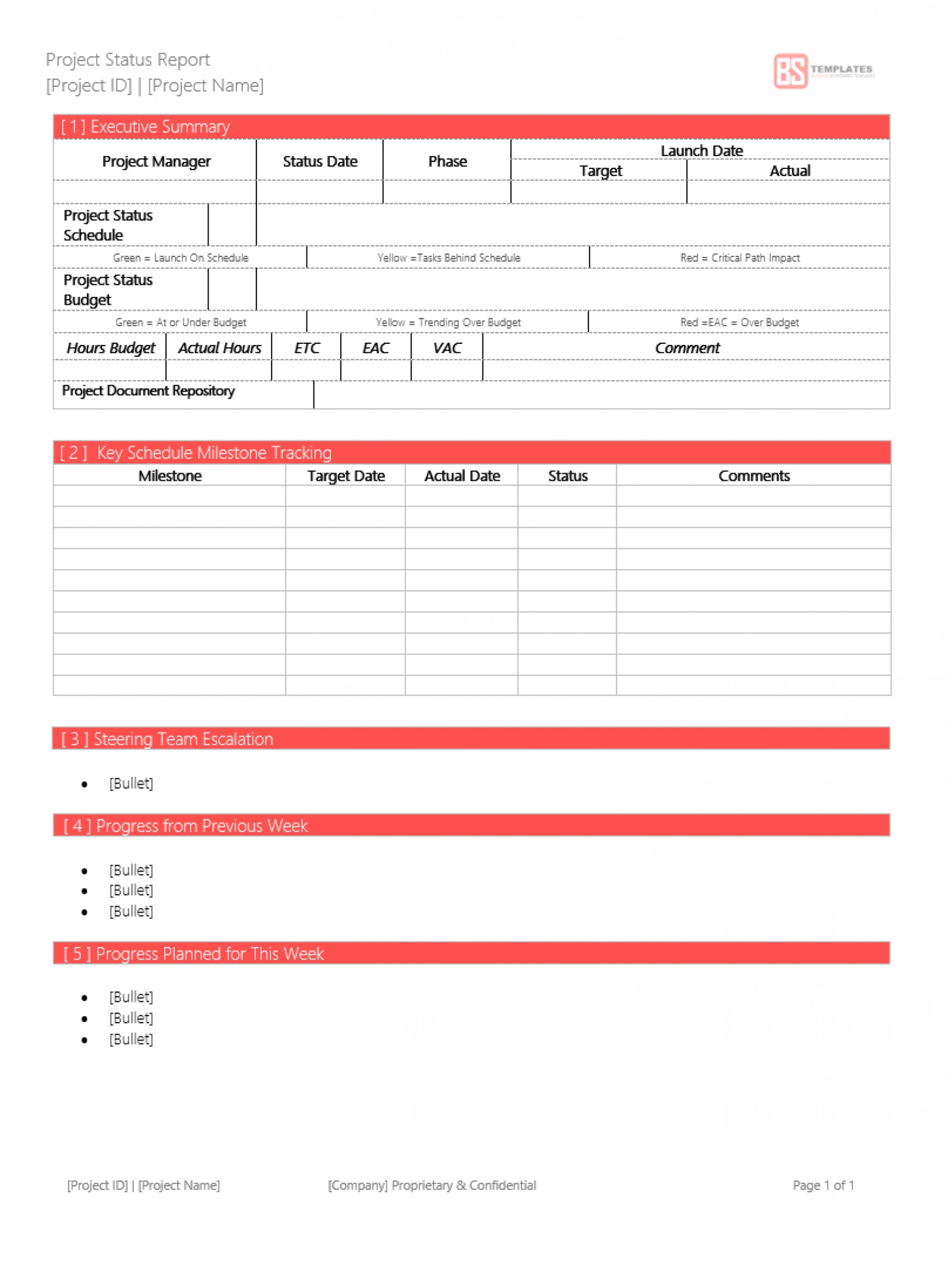 043 Project Status Report Template Excel 7 Sample Awful With One Page Project Status Report Template