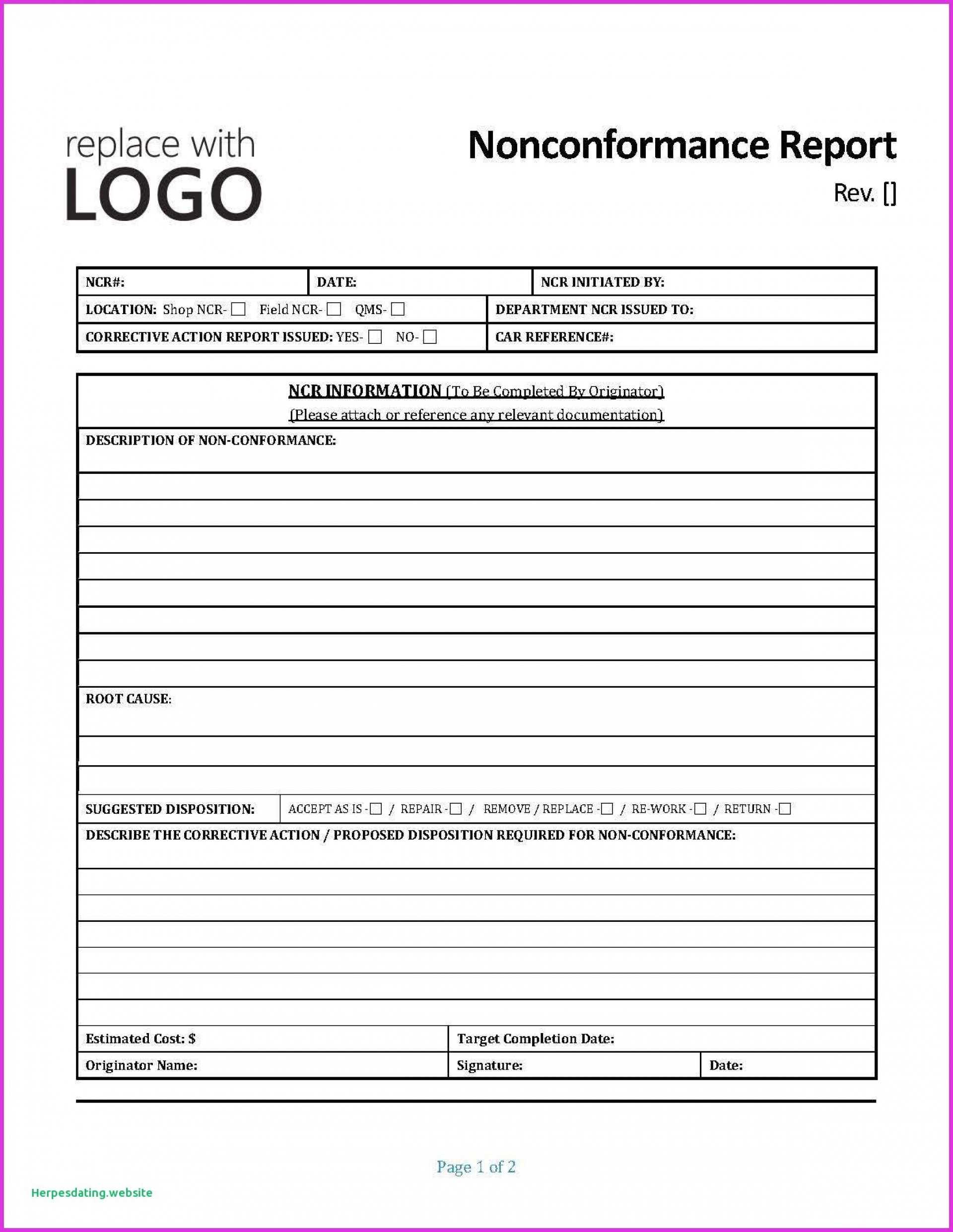 044 Fds1150 Nonconformance Report Template Ideas Corrective Regarding Non Conformance Report Form Template