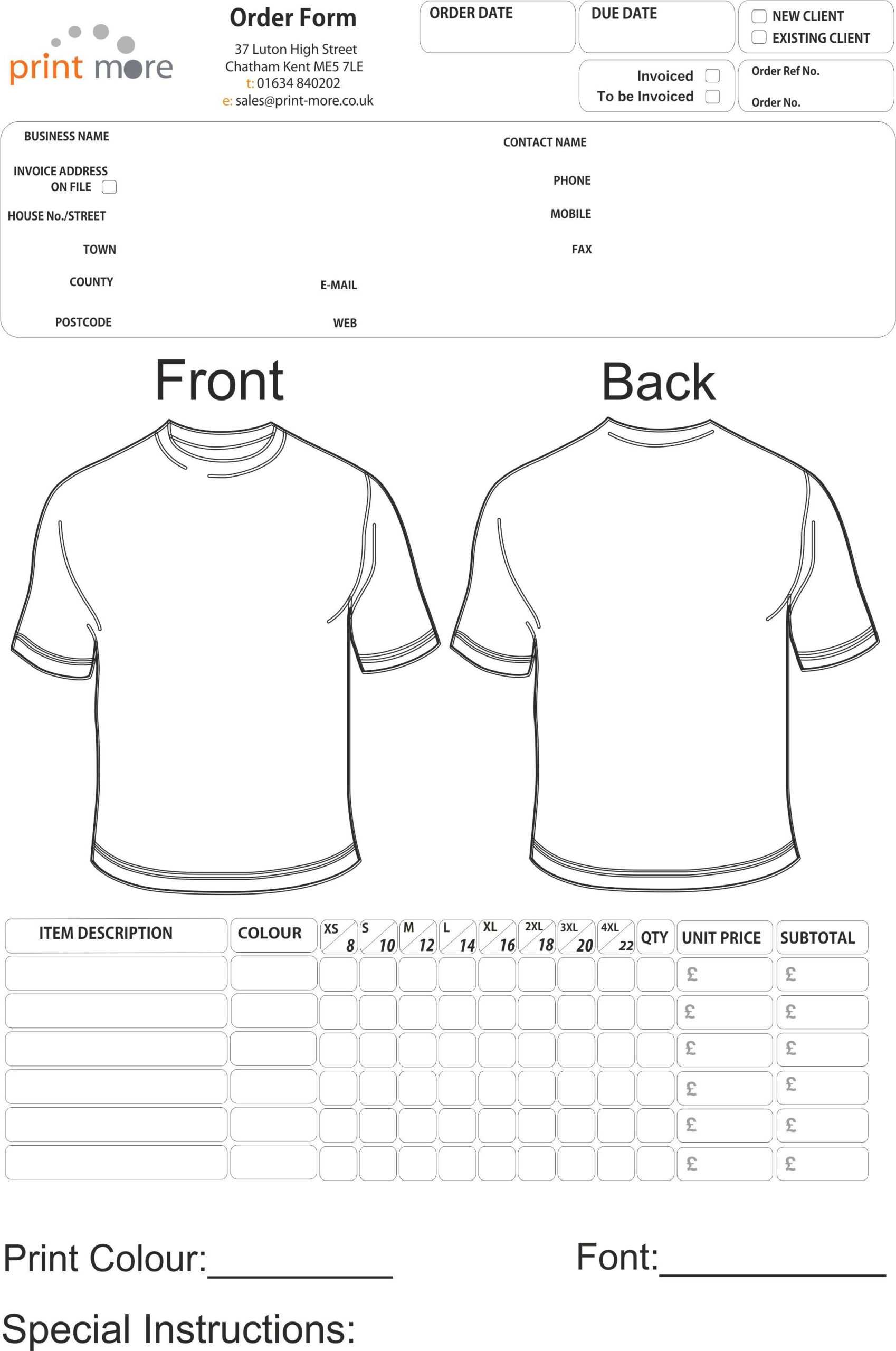 046 Template Ideas Fundraiser Order Form Word Free Printable Inside Printable Blank Tshirt Template