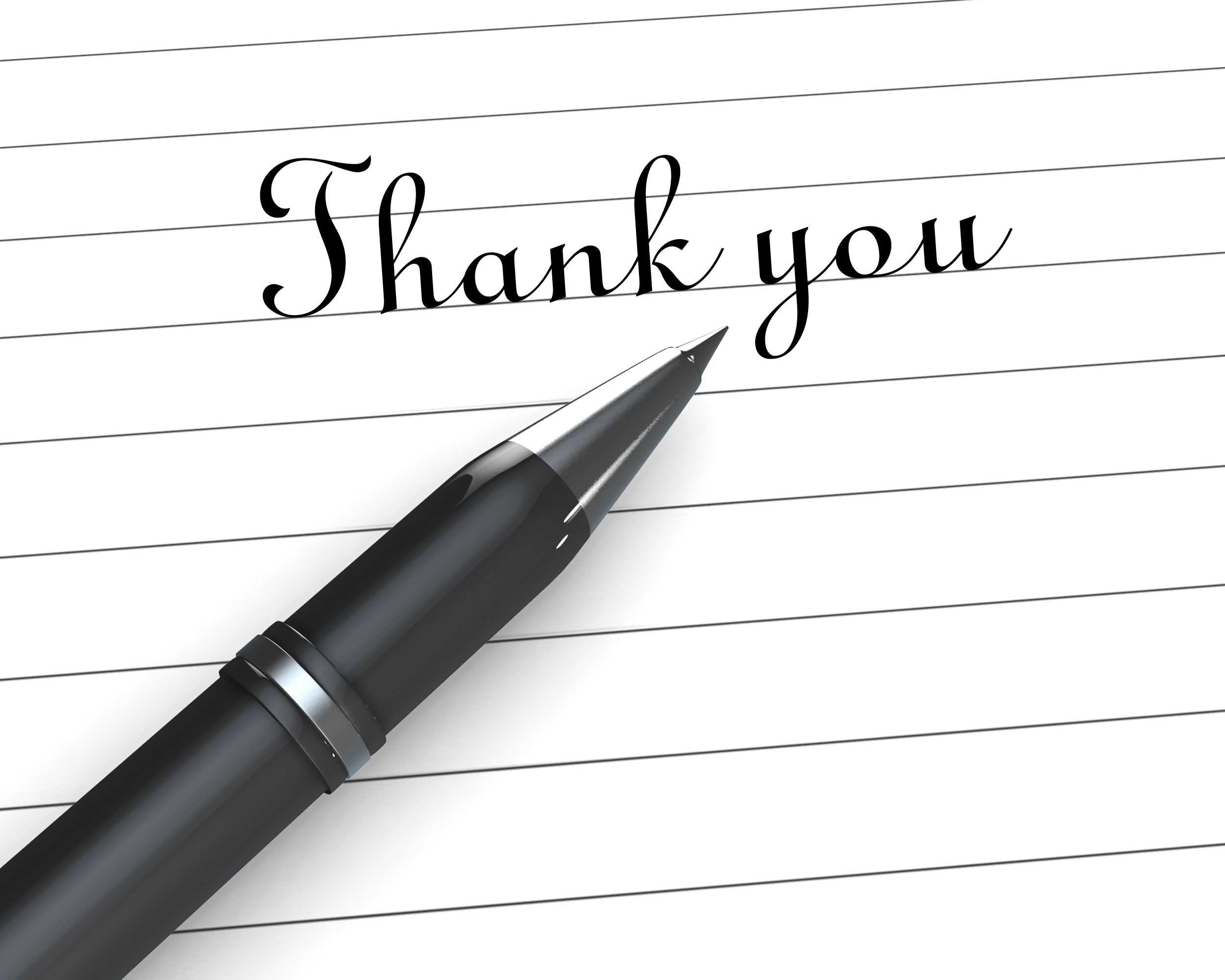 0914 Thank You Note On Paper With Pen Stock Photo Within Powerpoint Thank You Card Template