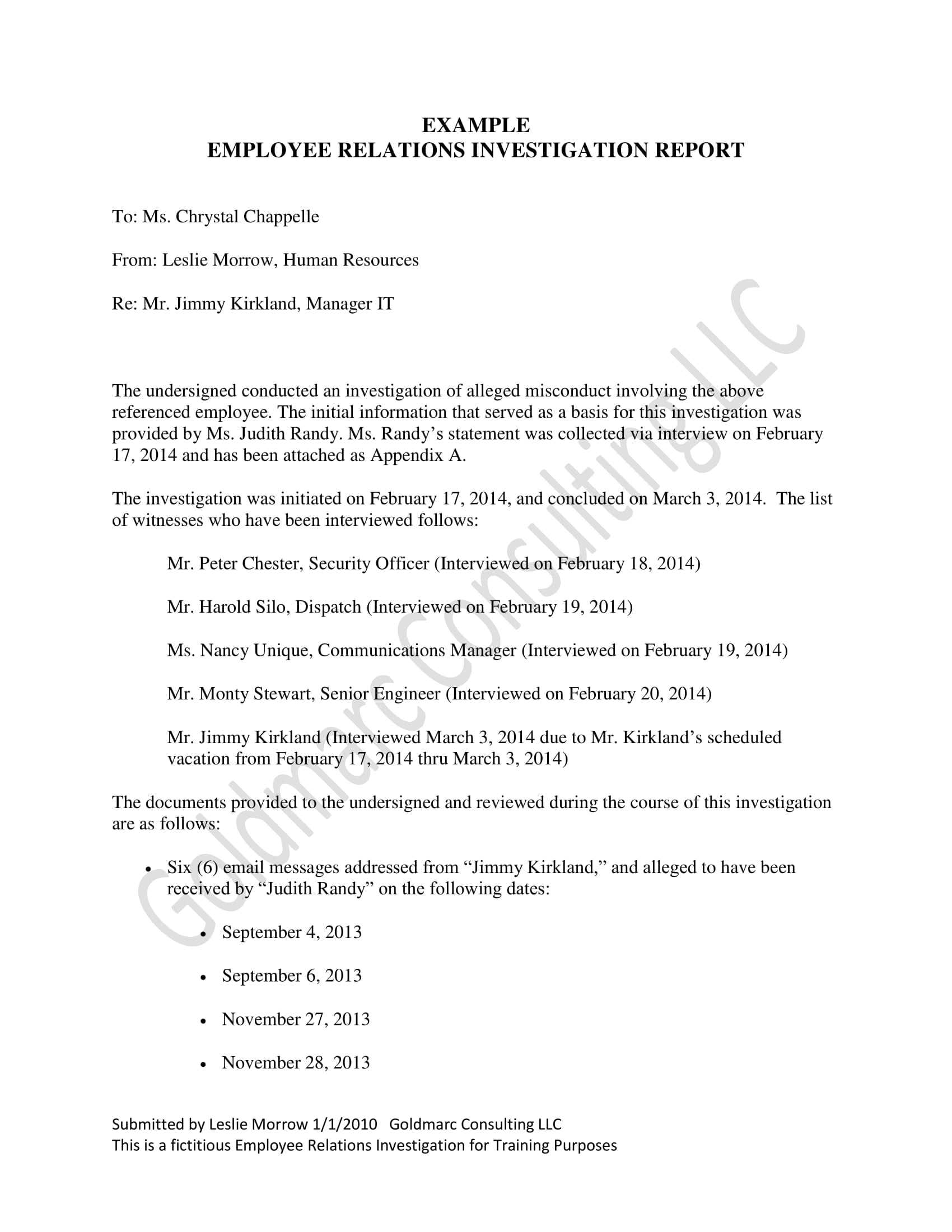 10+ Workplace Investigation Report Examples – Pdf | Examples In Sexual Harassment Investigation Report Template