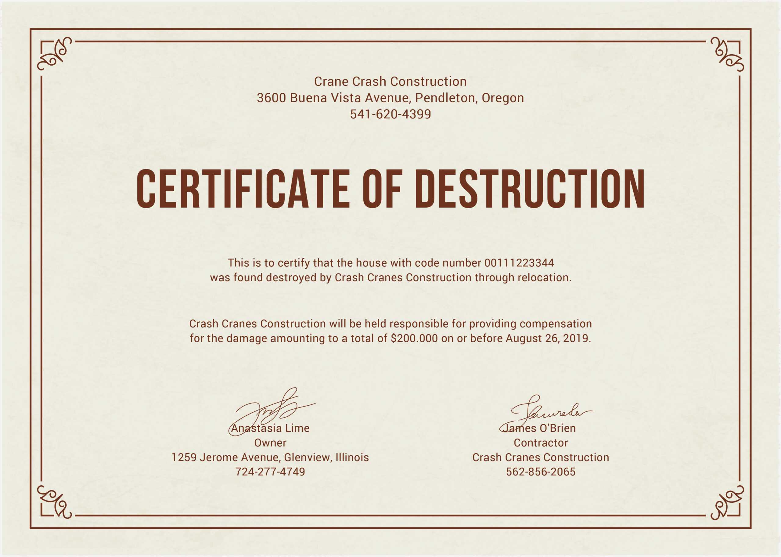 12 Certificate Of Destruction Template | Resume Letter For Hard Drive Destruction Certificate Template