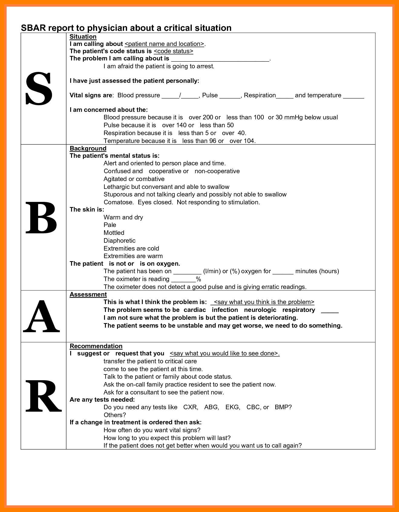 12+ Free Sbar Template | Marlows Jewellers With Regard To Nursing Handoff Report Template