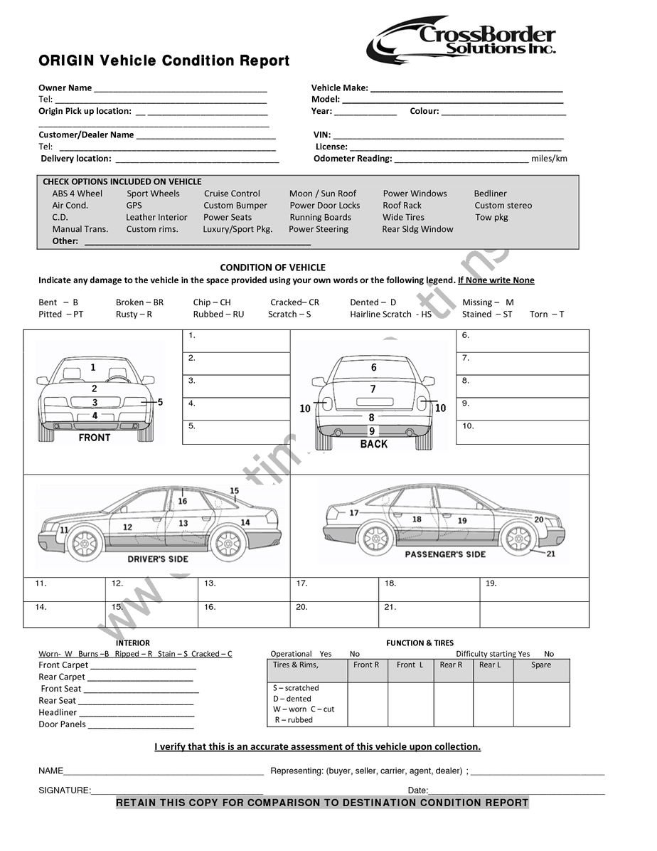 12+ Vehicle Condition Report Templates - Word Excel Samples In Car Damage Report Template