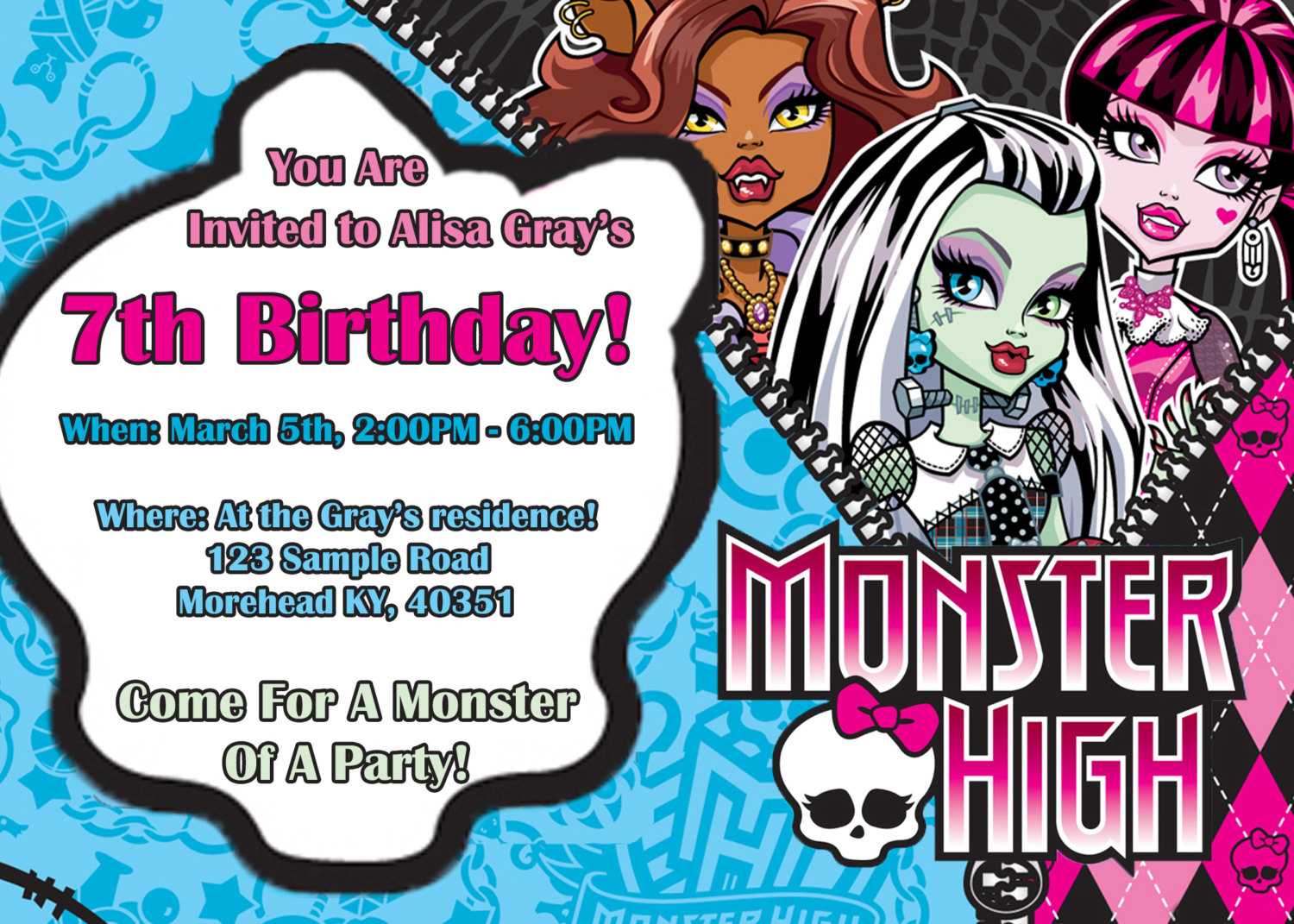 14 Best Photos Of Monster High Birthday Invitations Throughout Monster High Birthday Card Template