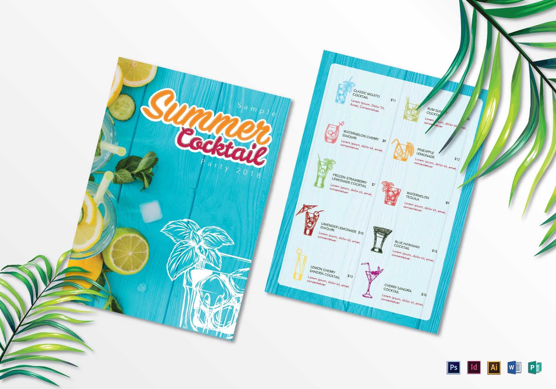 15+ Cocktail Drinks Menu Templates – Word, Psd | Free Within Cocktail Menu Template Word Free