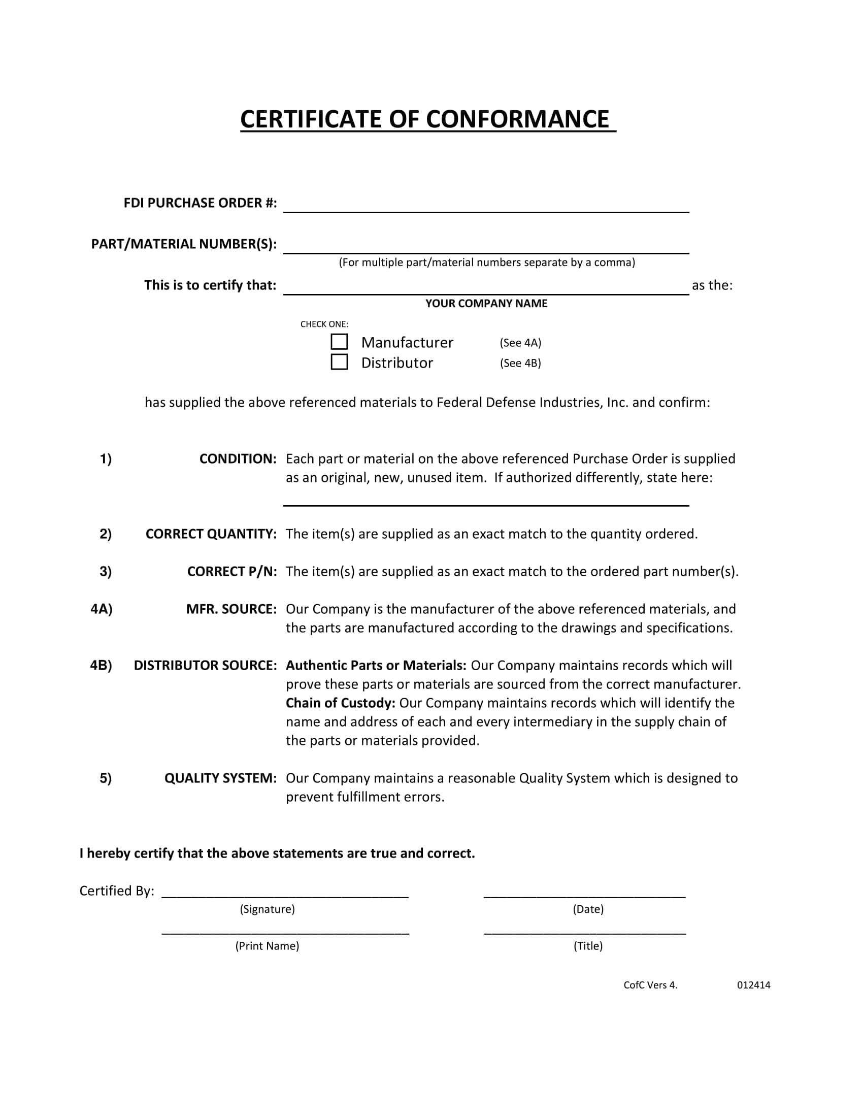 16+ Certificate Of Conformance Example – Pdf, Word, Ai Regarding Certificate Of Conformance Template