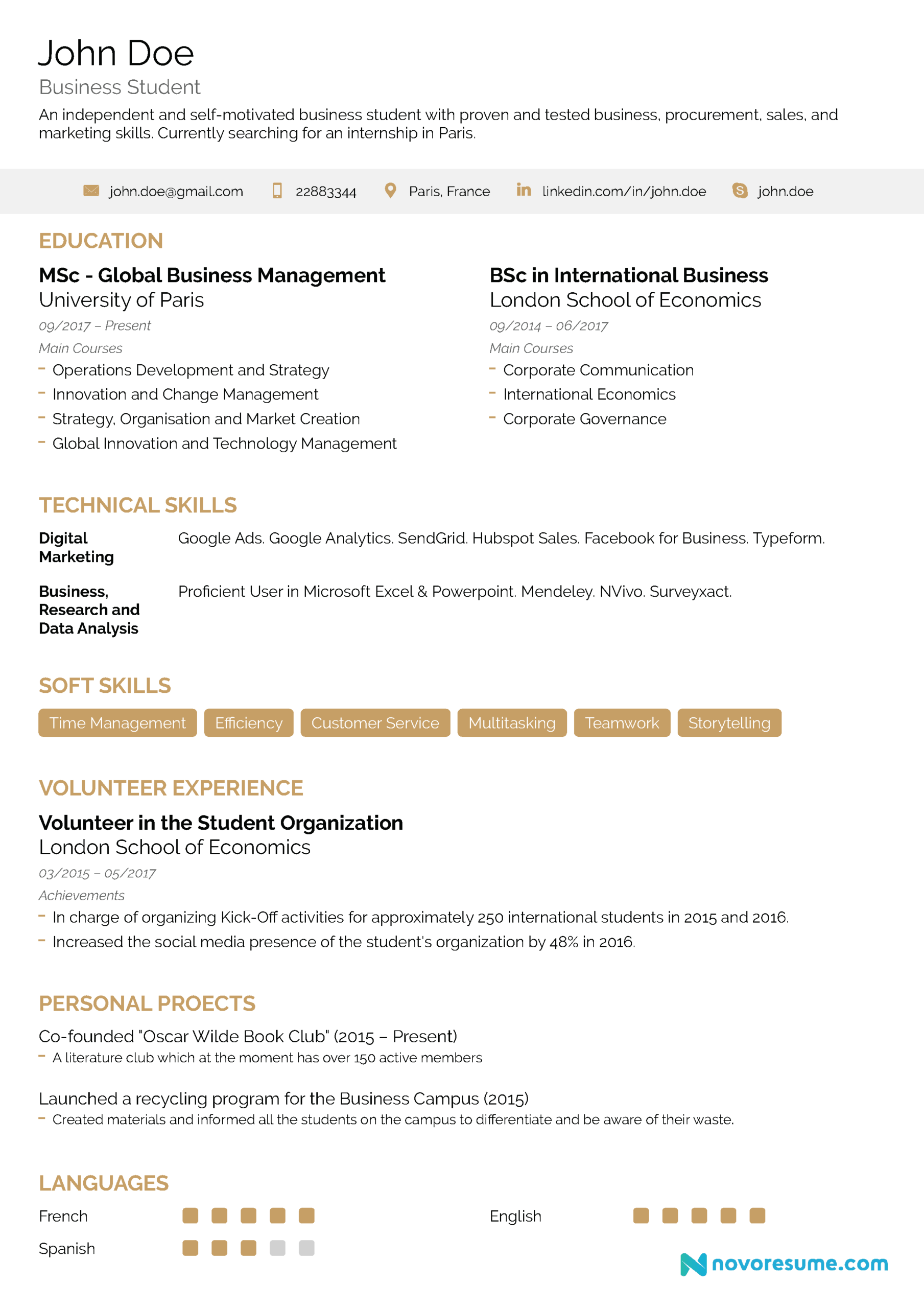 20+ One Page Resume Templates [Free Download] Throughout College Student Resume Template Microsoft Word