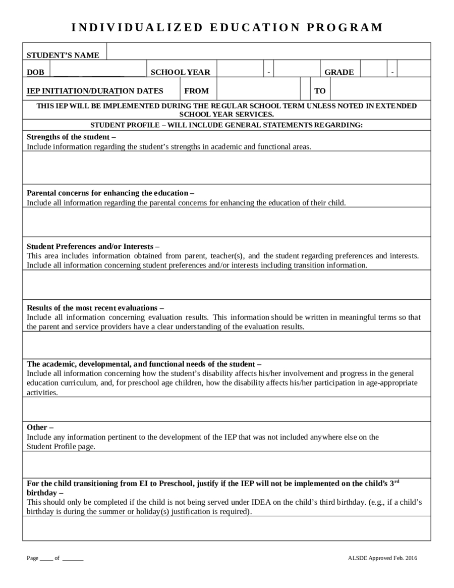 2020 Individual Education Plan – Fillable, Printable Pdf Inside Blank Iep Template