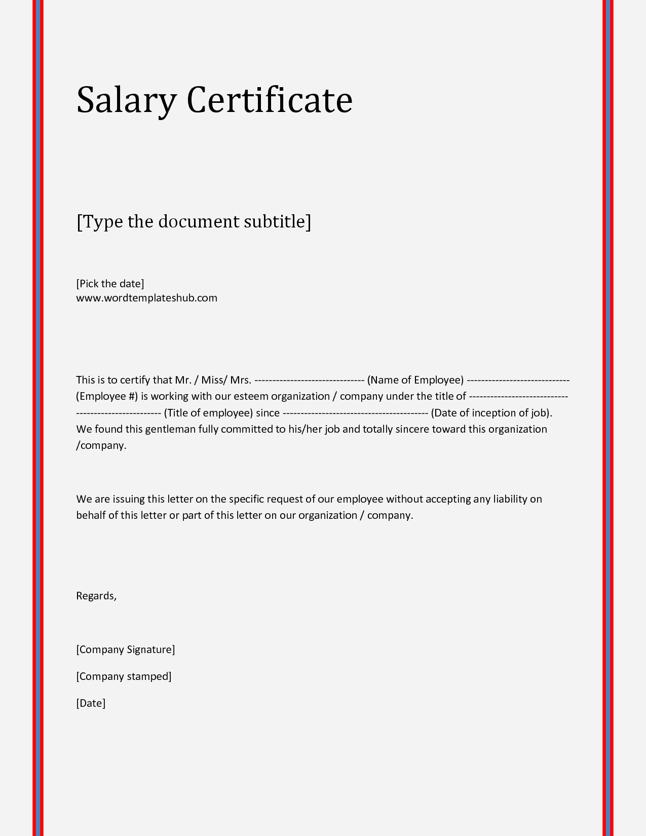 21+ Free Salary Certificate Template – Word Excel Formats For Sample Certificate Employment Template
