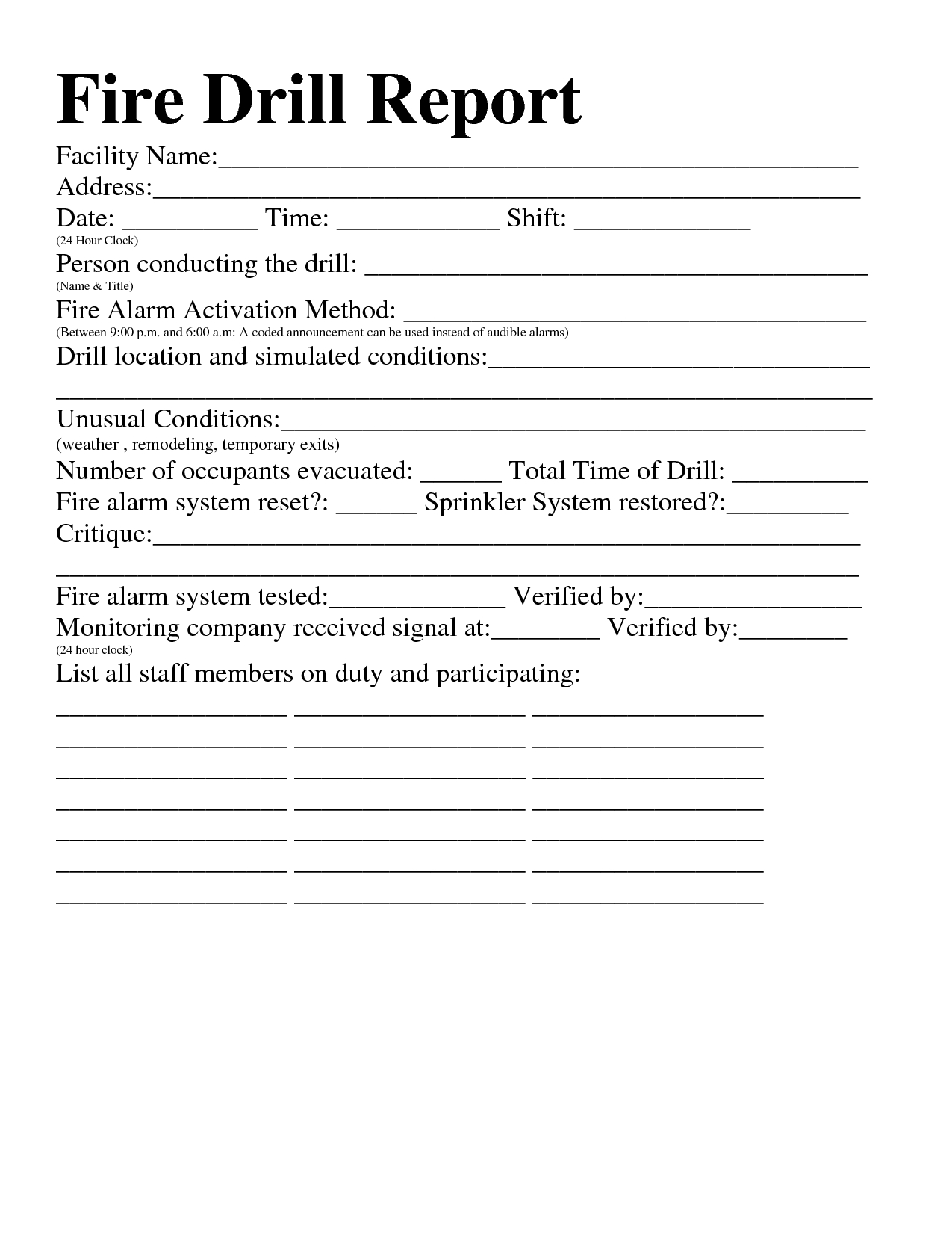 22 Images Of Osha Fire Drill Safety Template | Jackmonster For Emergency Drill Report Template