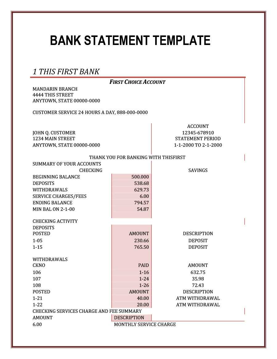23 Editable Bank Statement Templates [Free] ᐅ Template Lab Pertaining To Blank Bank Statement Template Download