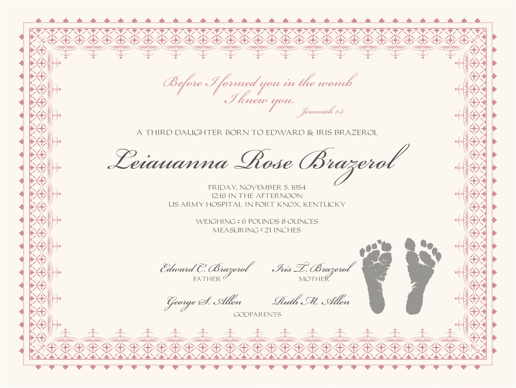 25 Images Of Spiritual Birth Certificate Template | Masorler With Regard To Girl Birth Certificate Template