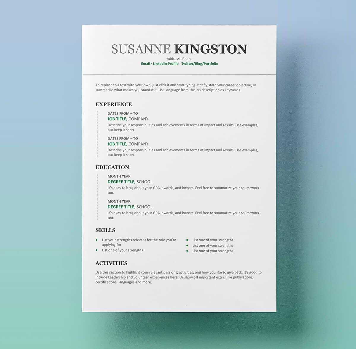 25 Resume Templates For Microsoft Word [Free Download] Inside Microsoft Word Resume Template Free