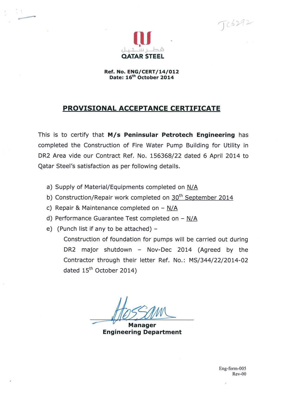 28+ [ Certification Letter Construction ] | Certification For Certificate Of Substantial Completion Template