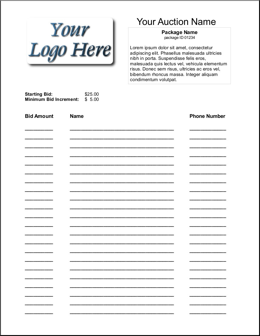 30 Bid Form Template Free | Andaluzseattle Template Example Throughout Auction Bid Cards Template