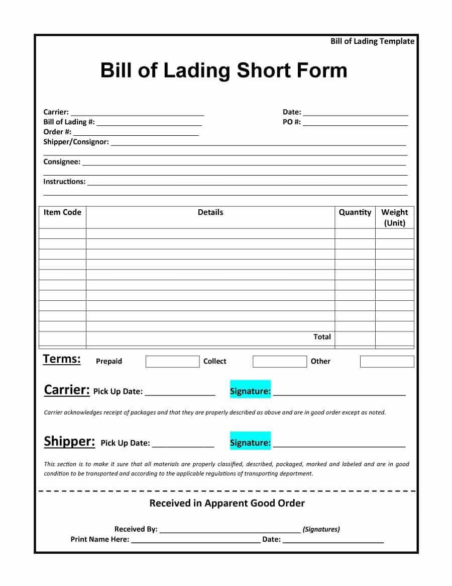 30 Bill Of Lading Form | Andaluzseattle Template Example With Blank Bol Template