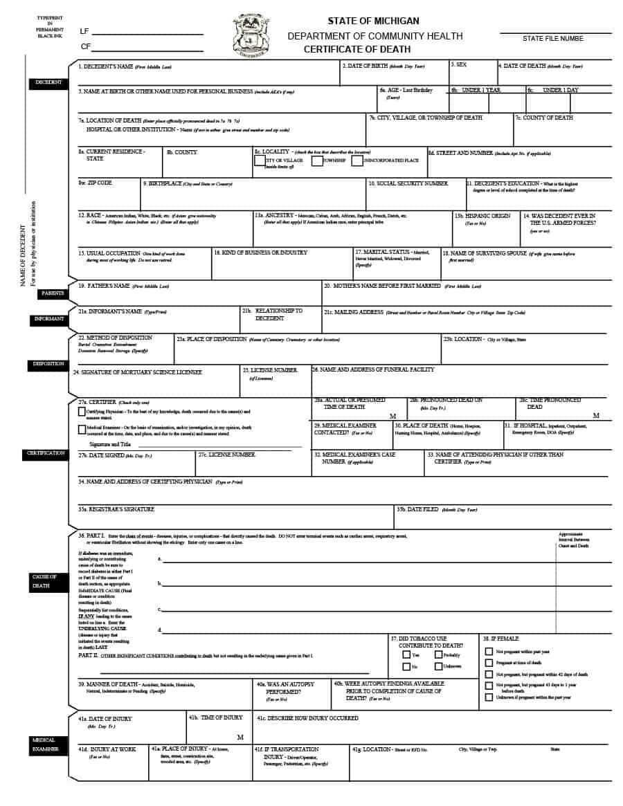 37 Blank Death Certificate Templates [100% Free] ᐅ Template Lab Throughout Death Certificate Translation Template