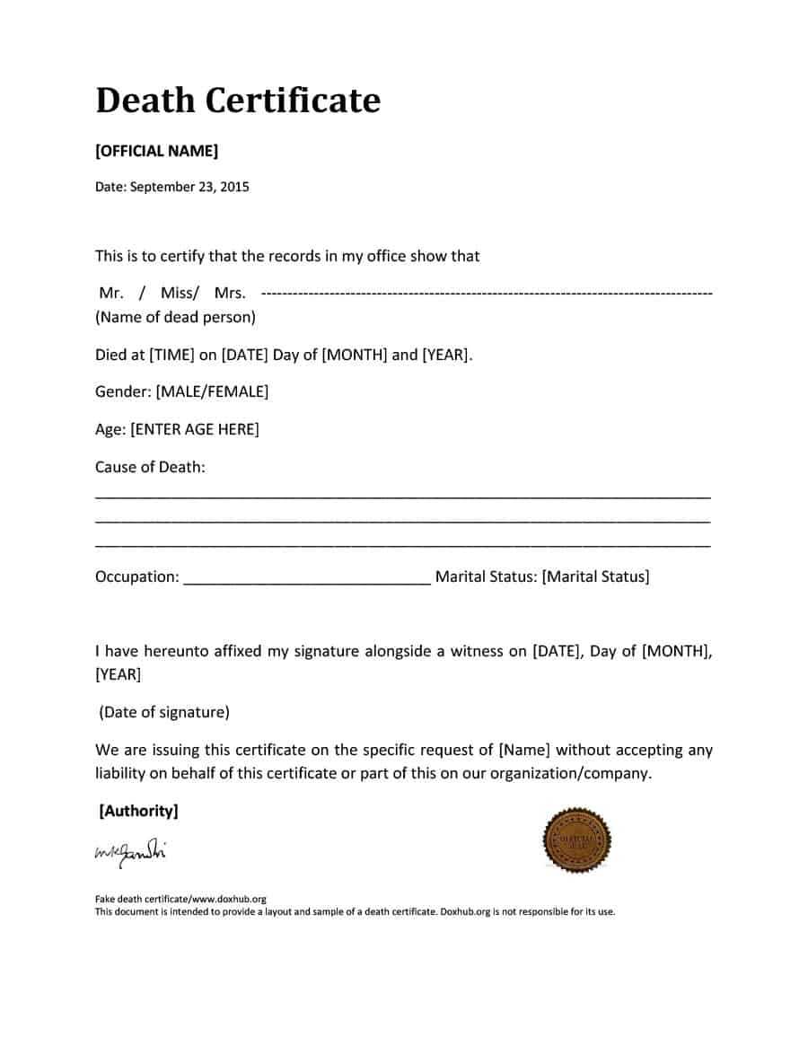 37 Blank Death Certificate Templates [100% Free] ᐅ Template Lab Within Mock Certificate Template