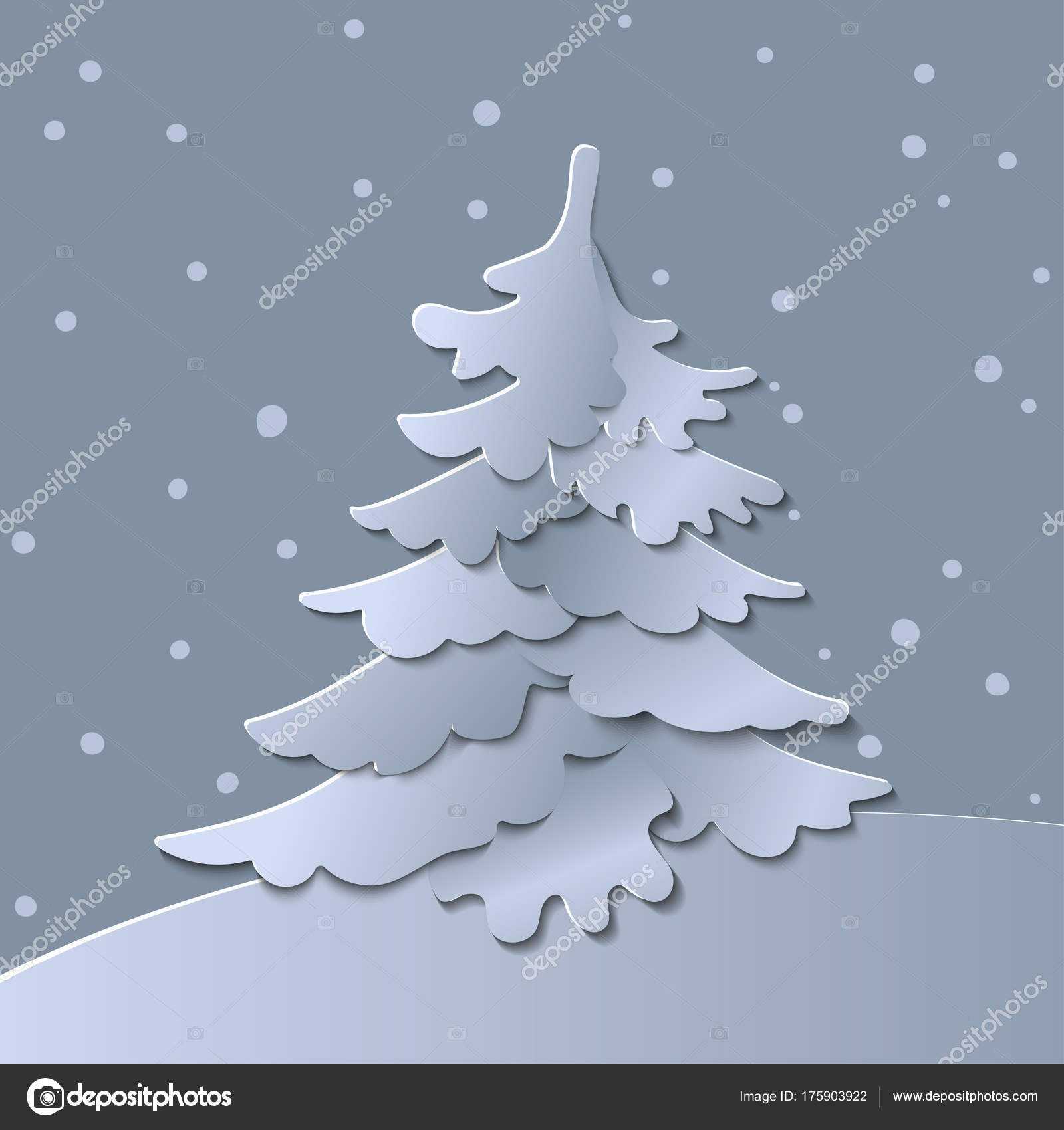 3D Abstract Paper Cut Illustration Of Christmas Tree. Vector In 3D Christmas Tree Card Template