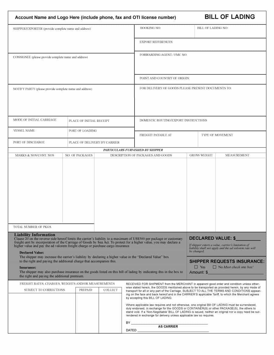 40 Free Bill Of Lading Forms & Templates ᐅ Template Lab Regarding Blank Bol Template