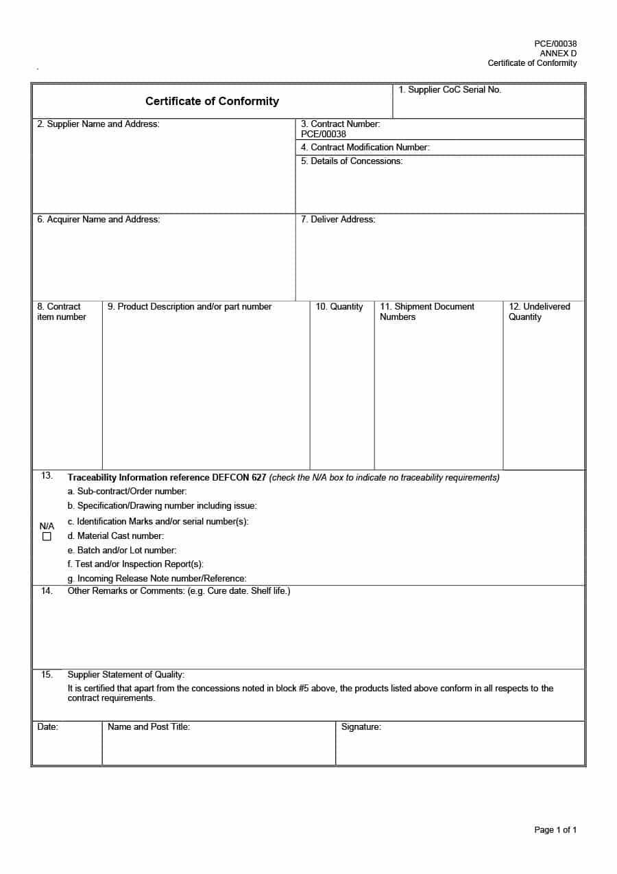 40 Free Certificate Of Conformance Templates & Forms ᐅ Throughout Certificate Of Origin For A Vehicle Template