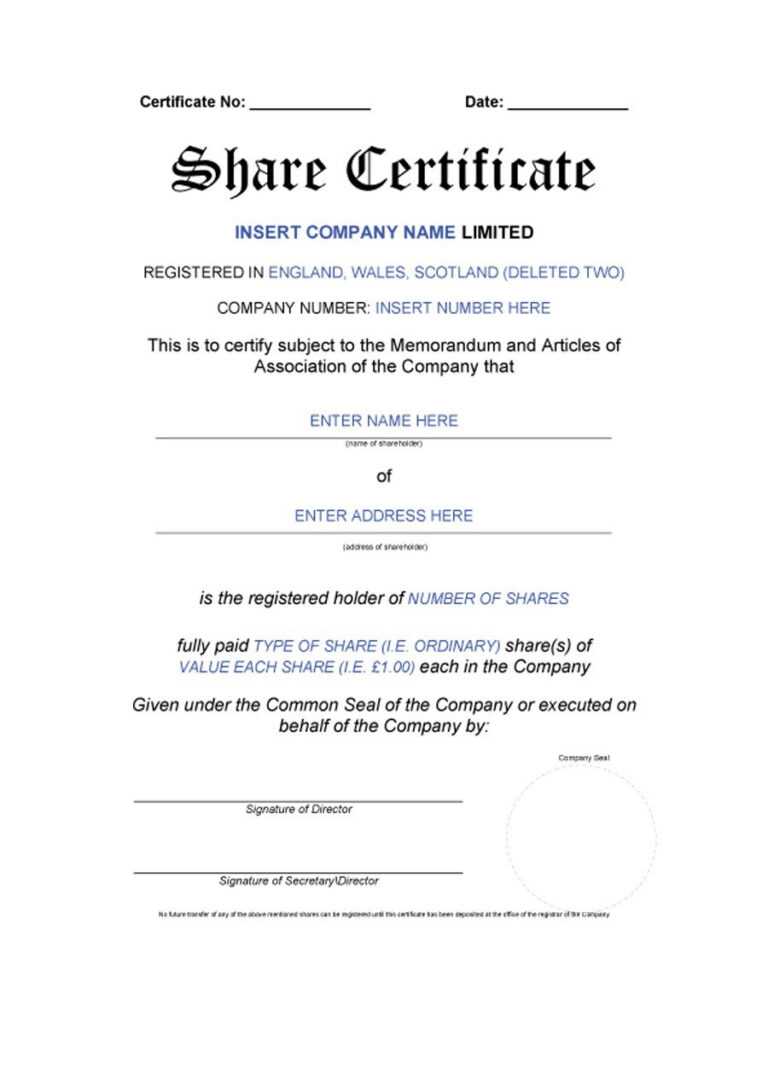 Shareholding Certificate Template