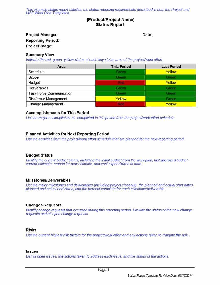 40+ Project Status Report Templates [Word, Excel, Ppt] ᐅ Inside One Page Status Report Template