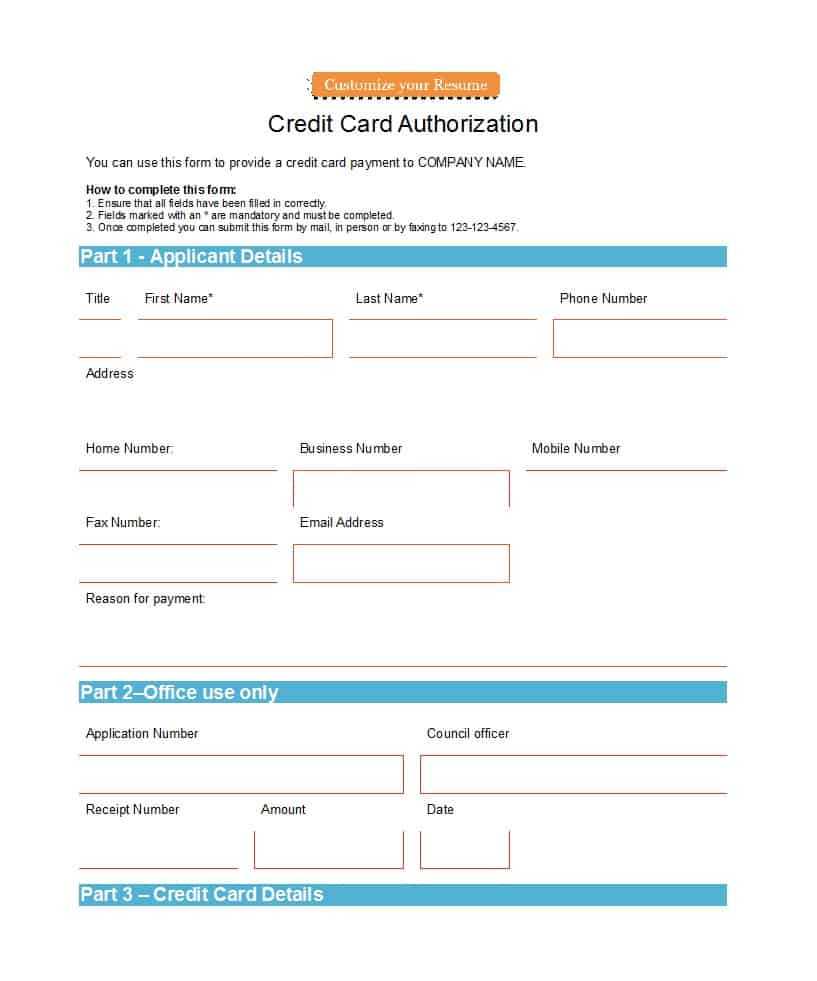 41 Credit Card Authorization Forms Templates {Ready To Use} Inside Credit Card Payment Slip Template