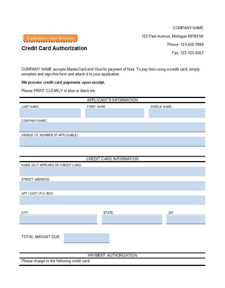 41 Credit Card Authorization Forms Templates {Ready To Use} Regarding Authorization To Charge Credit Card Template