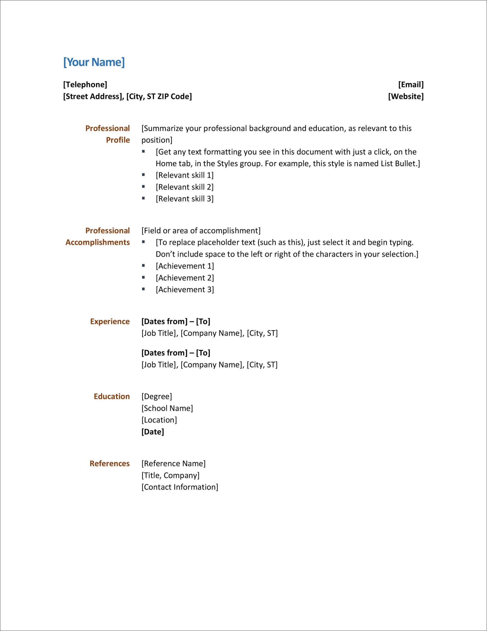 45 Free Modern Resume / Cv Templates – Minimalist, Simple With Simple Resume Template Microsoft Word