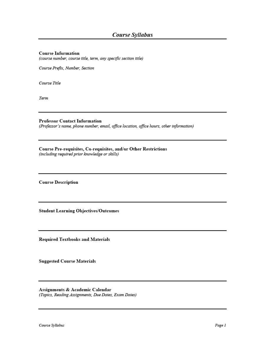 47 Editable Syllabus Templates (Course Syllabus) ᐅ Template Lab With Regard To Blank Syllabus Template