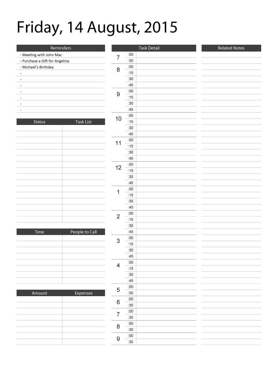 47 Printable Daily Planner Templates (Free In Word/excel/pdf) With Printable Blank Daily Schedule Template