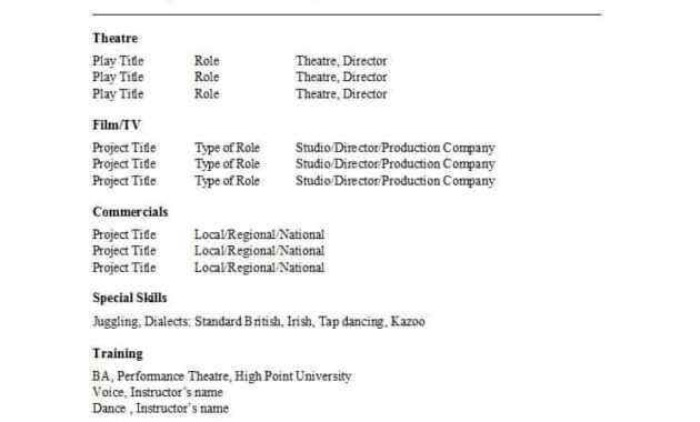 50 Free Acting Resume Templates (Word &amp; Google Docs) ᐅ in Theatrical Resume Template Word