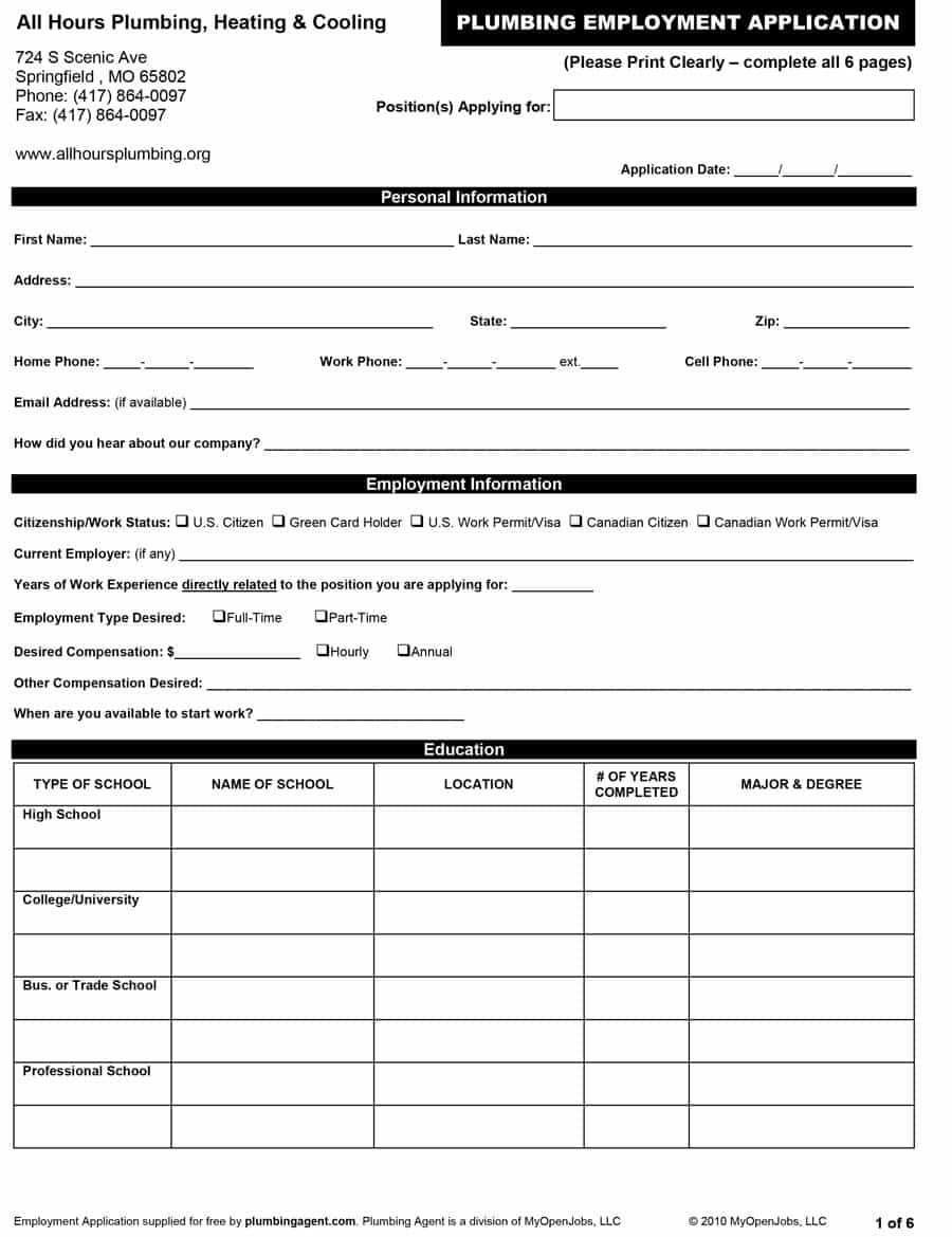 50 Free Employment / Job Application Form Templates Intended For Employment Application Template Microsoft Word