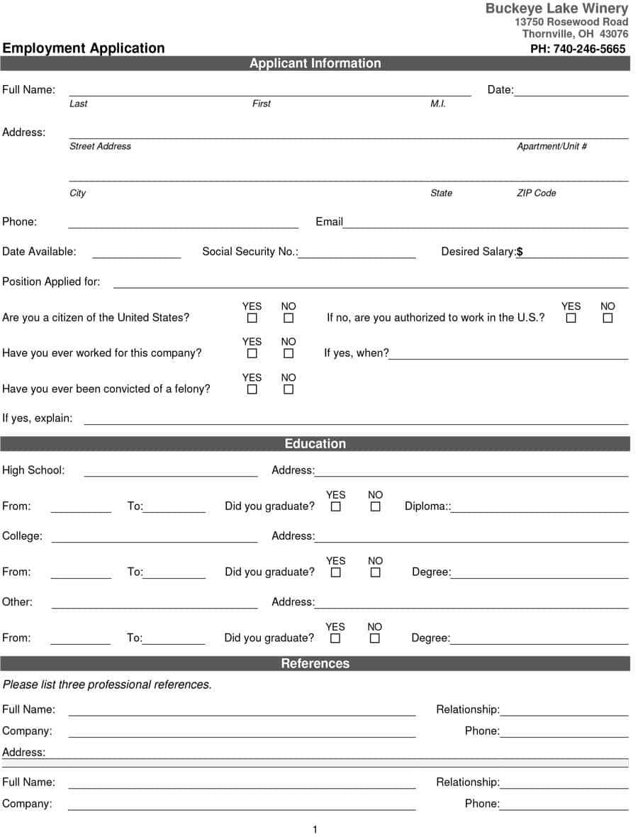 50 Free Employment / Job Application Form Templates With Regard To Job Application Template Word Document