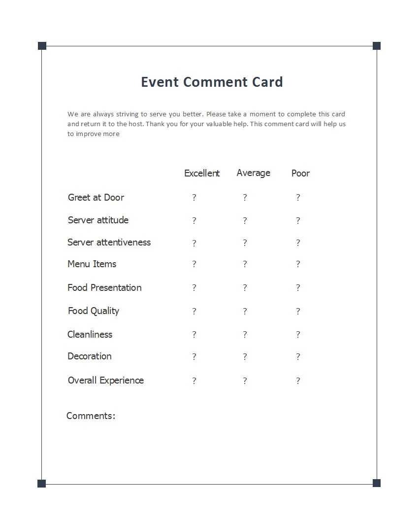 50 Printable Comment Card & Feedback Form Templates ᐅ Throughout Comment Cards Template