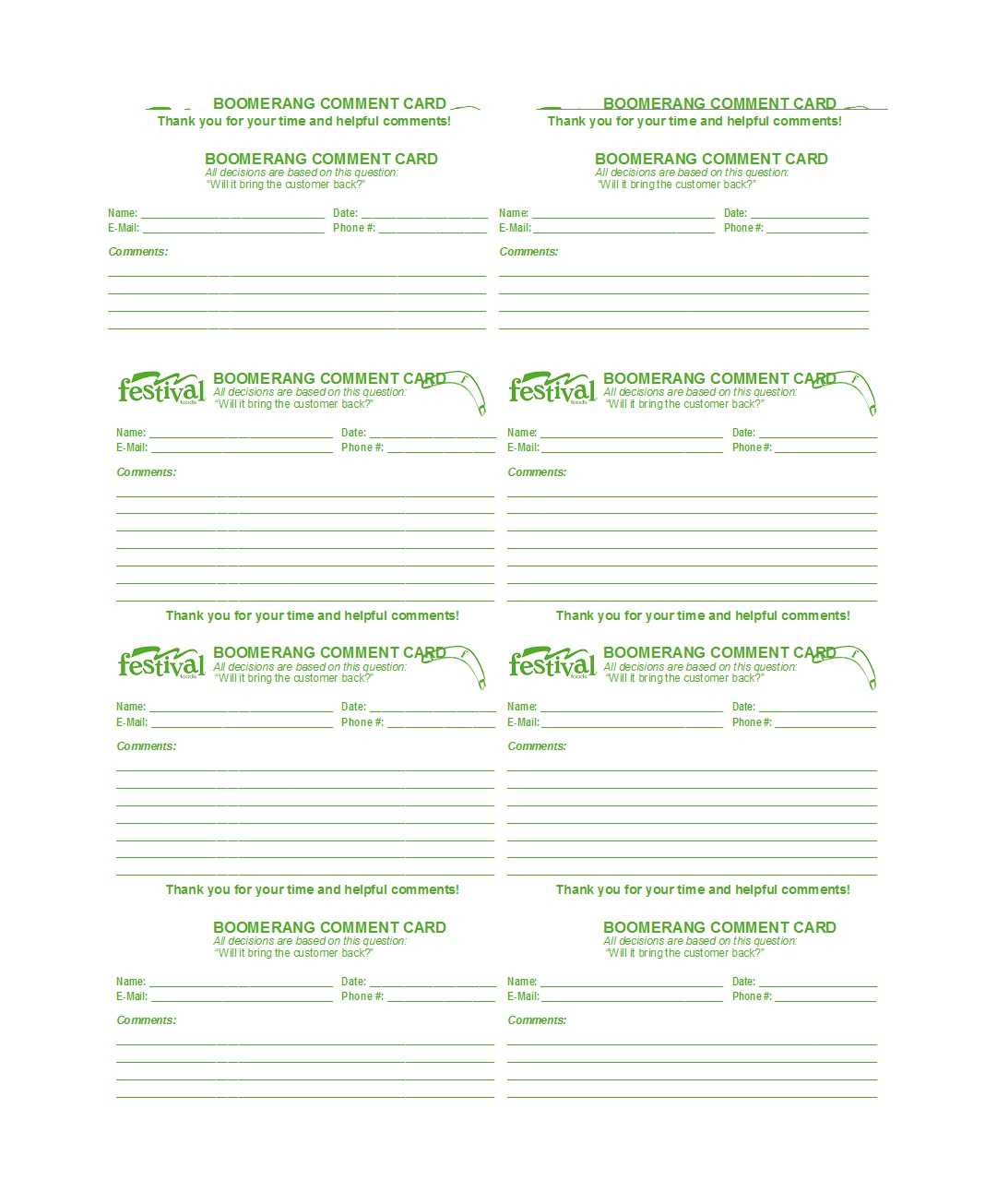 50 Printable Comment Card & Feedback Form Templates ᐅ Within Restaurant Comment Card Template