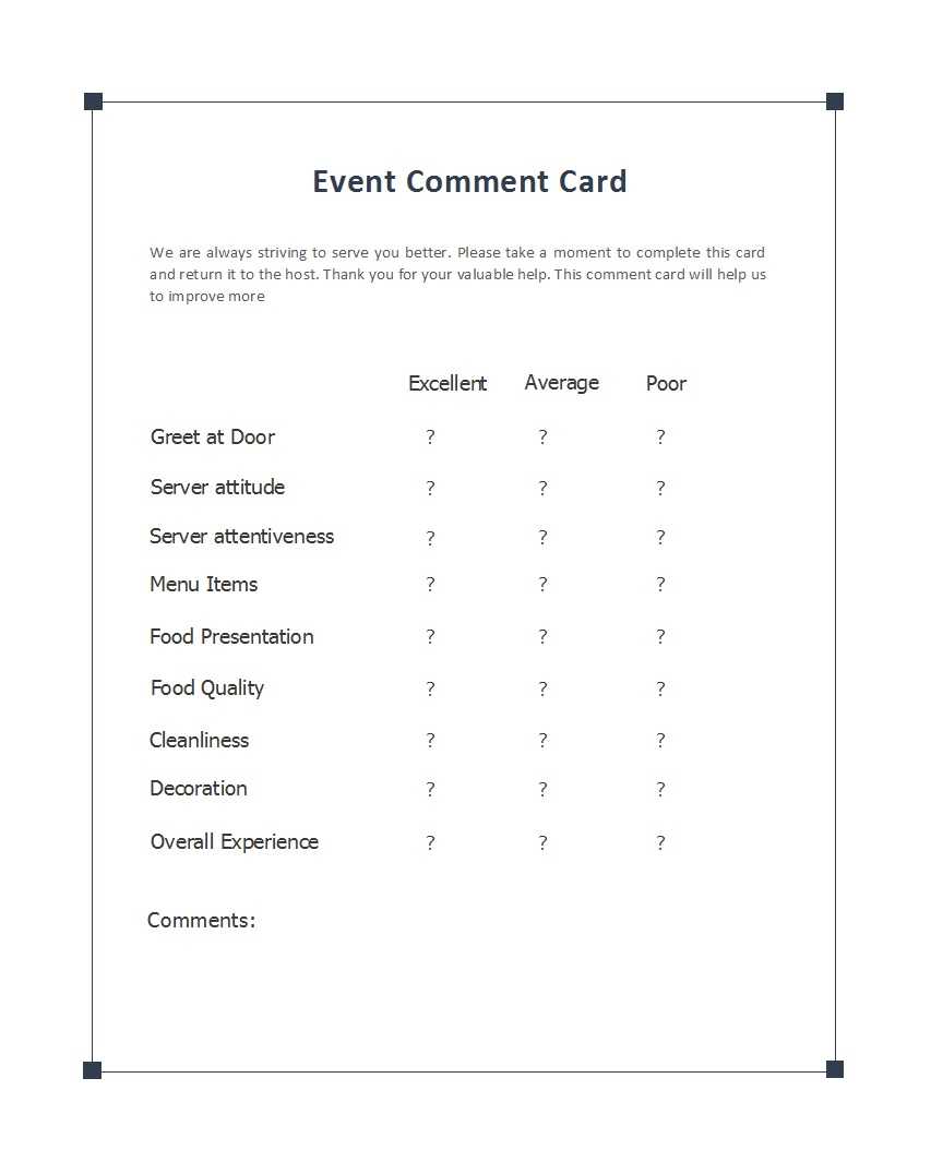 50 Printable Comment Card & Feedback Form Templates ᐅ Within Survey Card Template