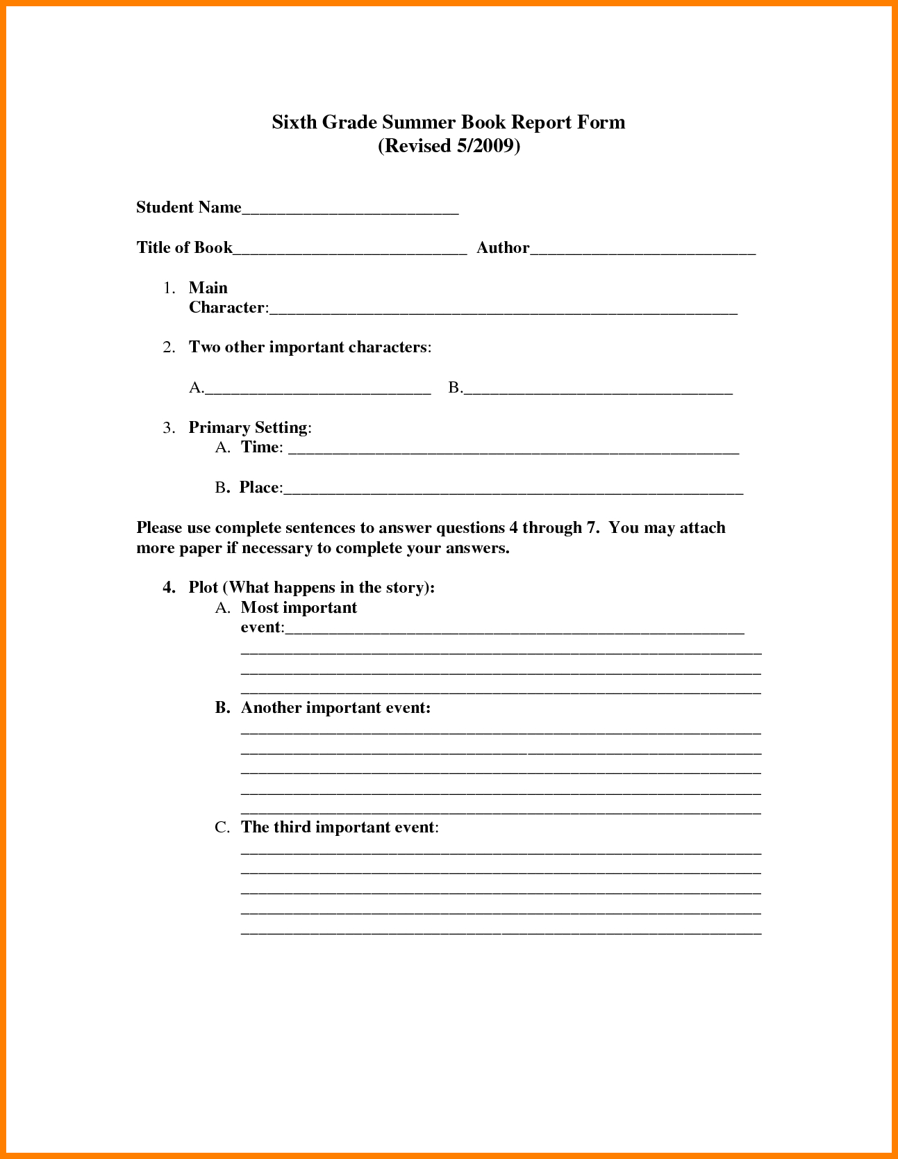 6+ Examples Of Book Reports For 6Th Grade | Inta Cf Within Book Report Template 6Th Grade