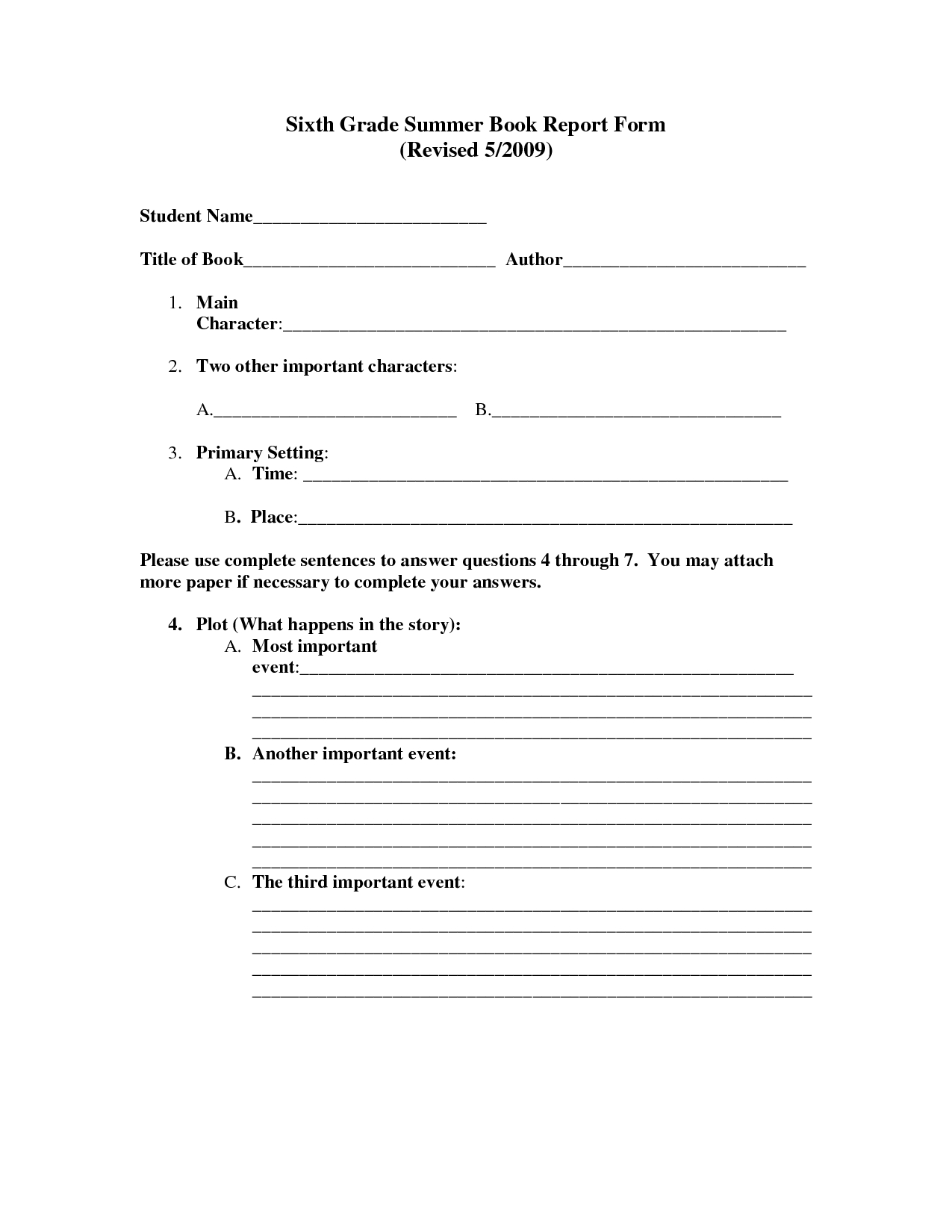 6Th Grade Book Report Template – Zohre.horizonconsulting.co For 6Th Grade Book Report Template