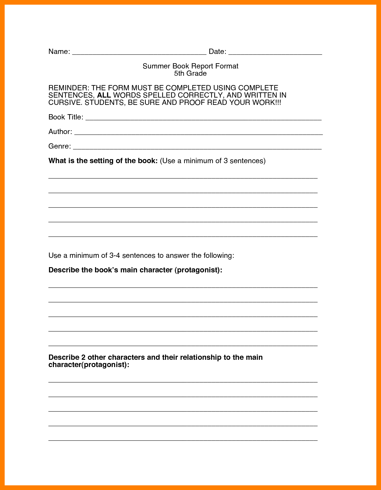 7+ 5Th Grade Book Reports | Time Table Chart Inside Book Report Template 5Th Grade