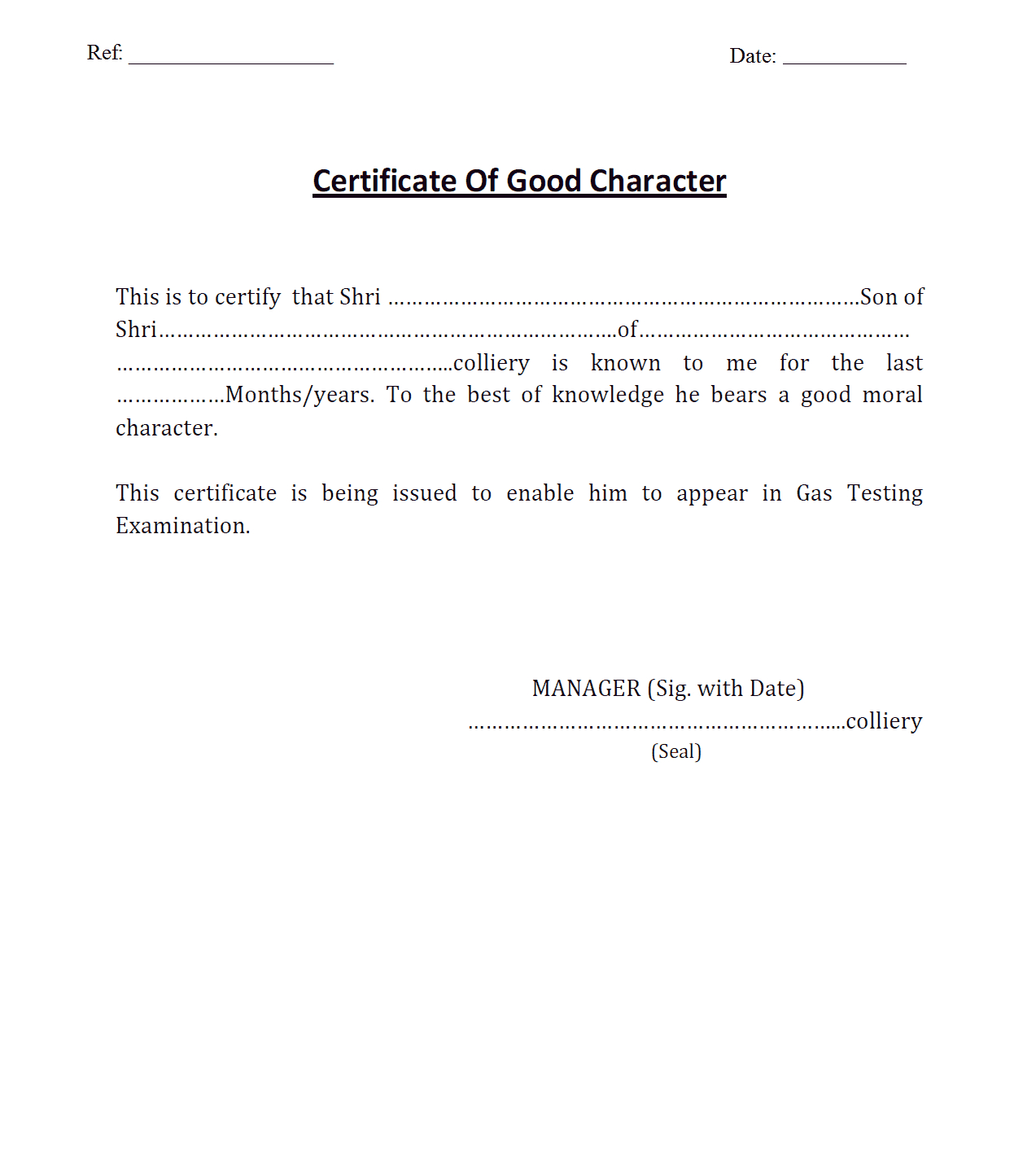 7+ Character Certificate Templates – Word Excel Samples Inside Good Conduct Certificate Template