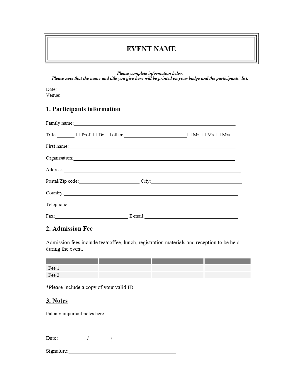 8 Best Photos Of Printable Registration Form Template Inside Registration Form Template Word Free