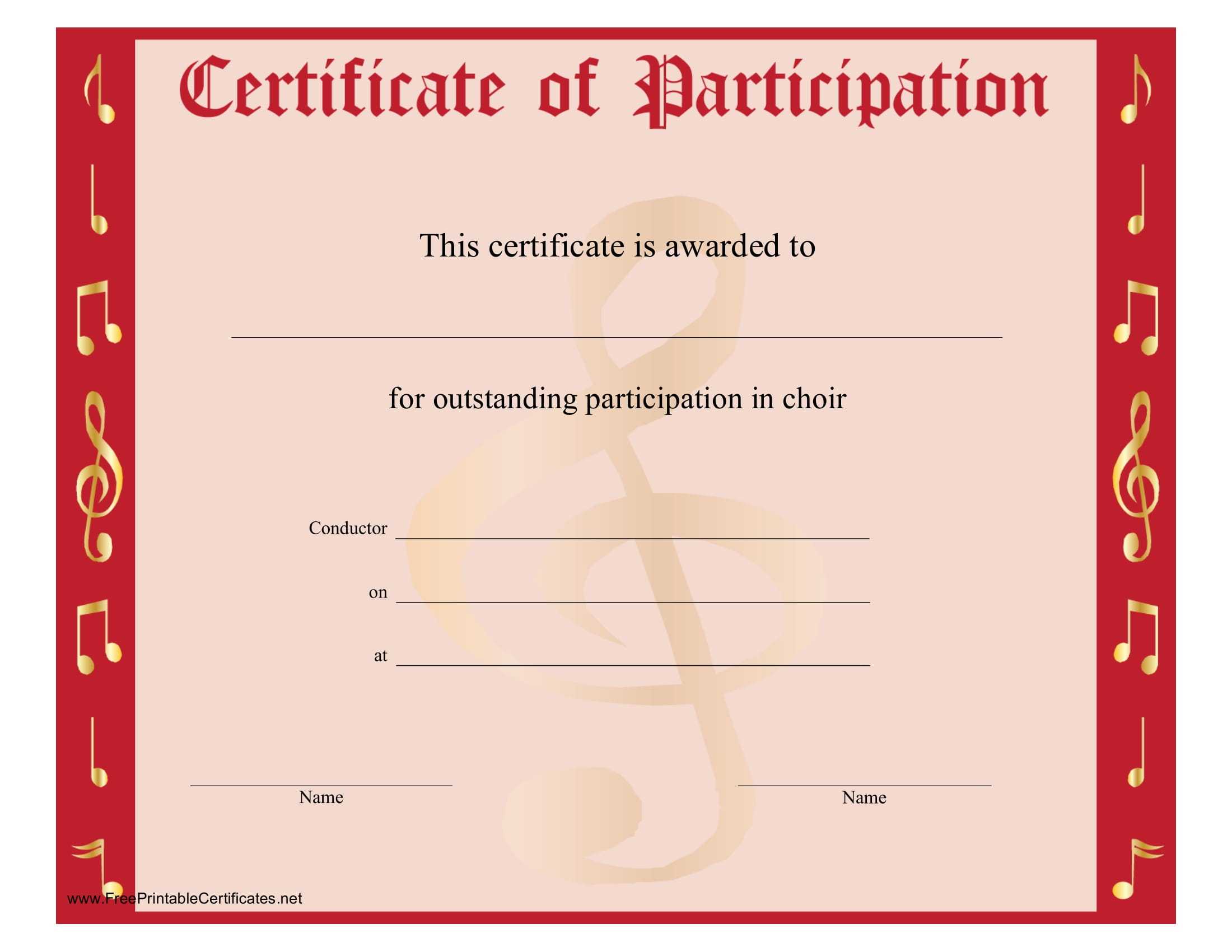 8+ Free Choir Certificate Of Participation Templates - Pdf Inside Choir Certificate Template