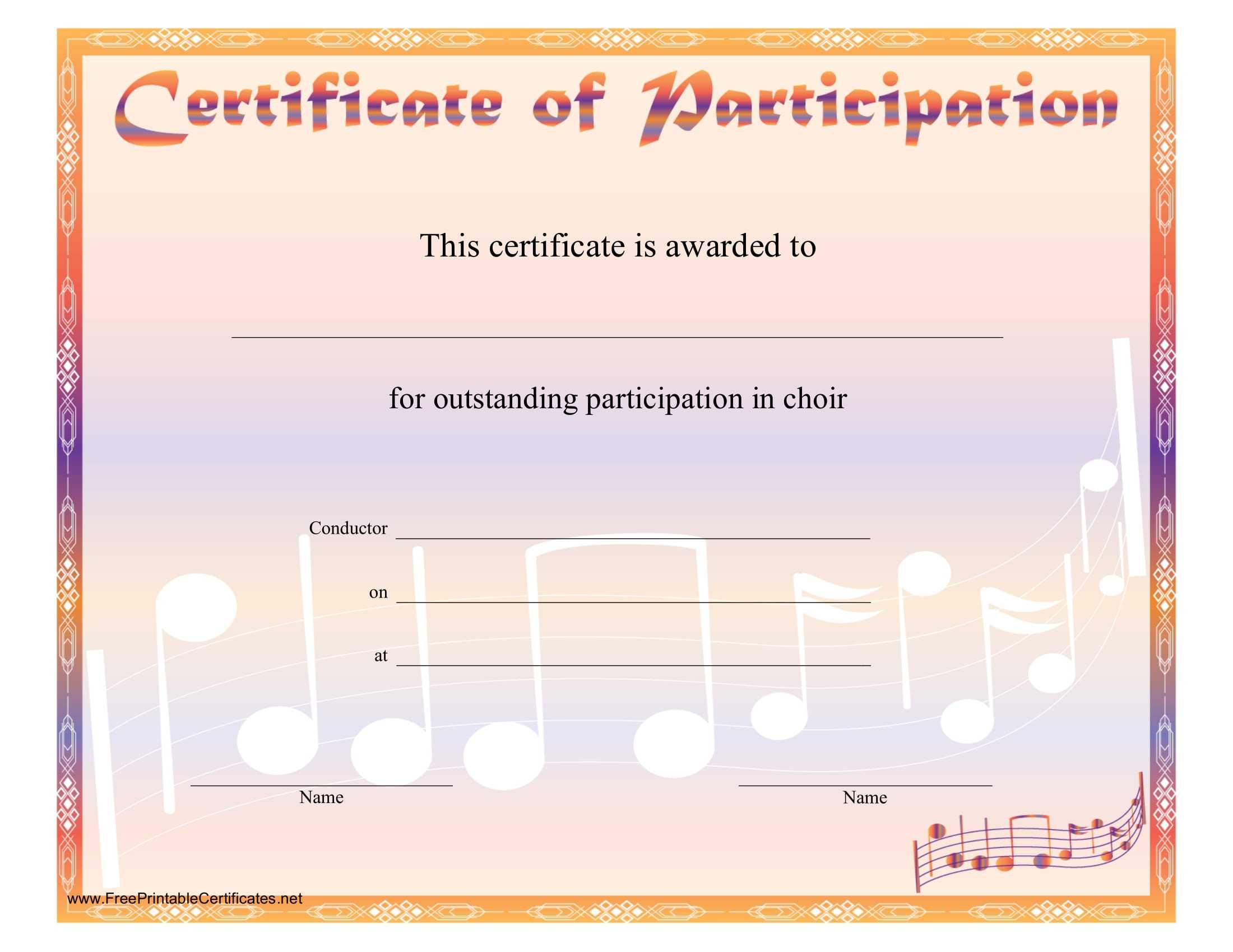 8+ Free Choir Certificate Of Participation Templates – Pdf Regarding Free Templates For Certificates Of Participation