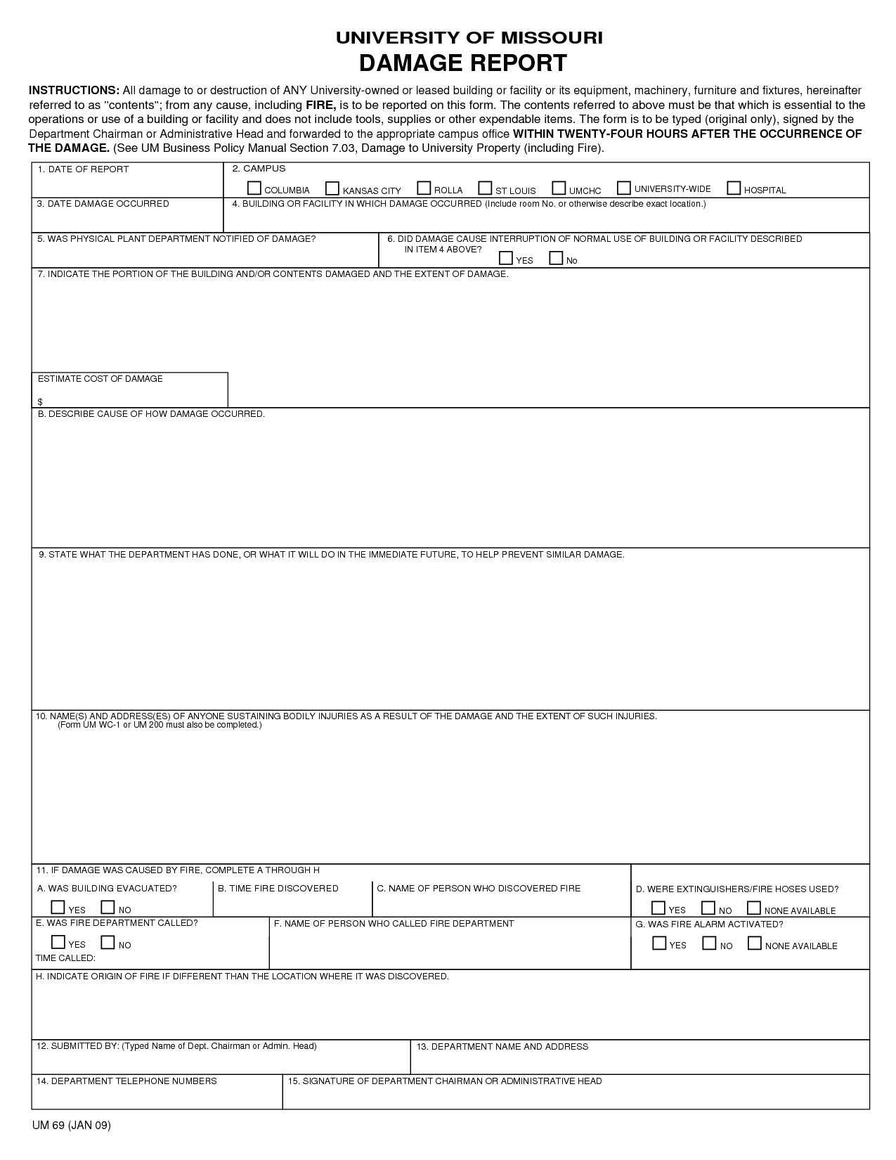 9+ Damage Report Example – Pdf | Examples Throughout Equipment Fault Report Template