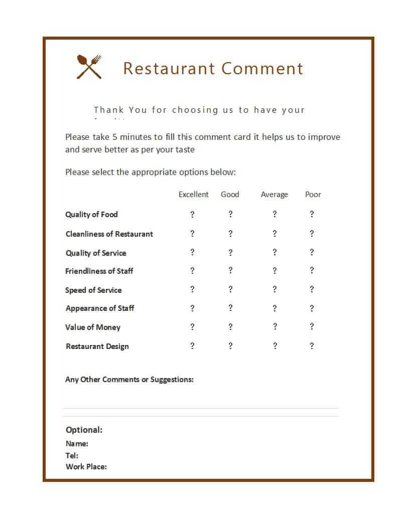 9 Restaurant Comment Card Templates – Free Sample Templates Throughout Comment Cards Template