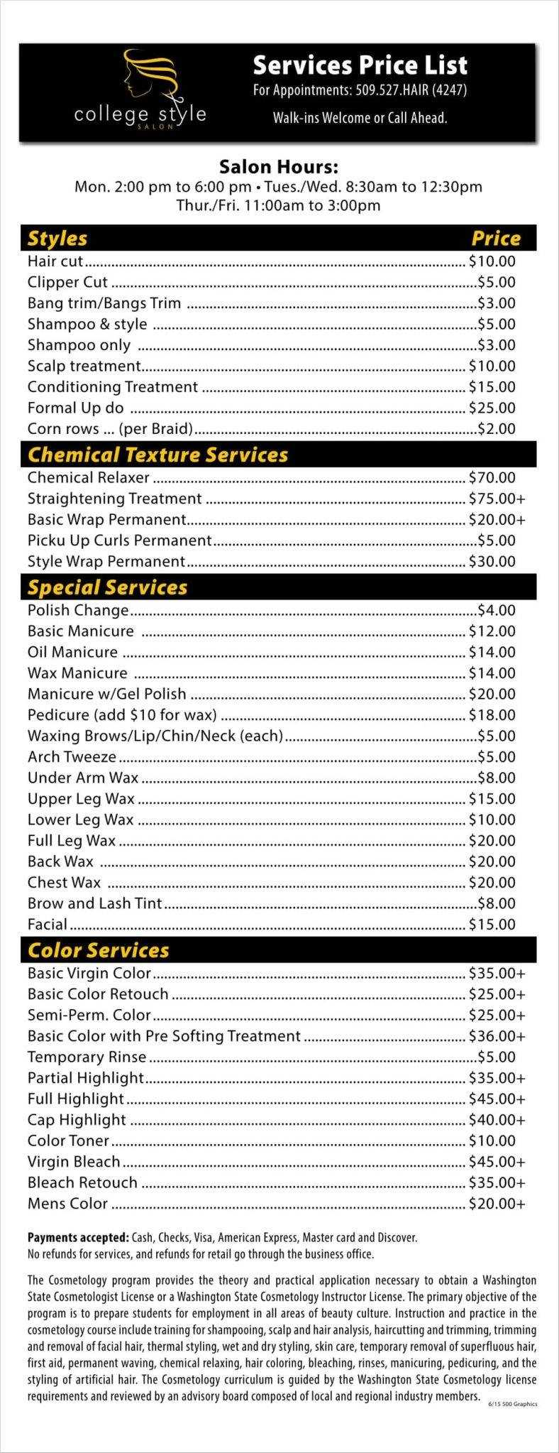 9+ Salon Price List Templates | Free Samples, Examples With Regard To Rate Card Template Word